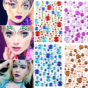 

3D Crystal Face Gems Adhesive Rhinestone Jewels Stickers Festival Fancy Party Glitter Body Facial Decal DIY Self Adhesive Tattoo