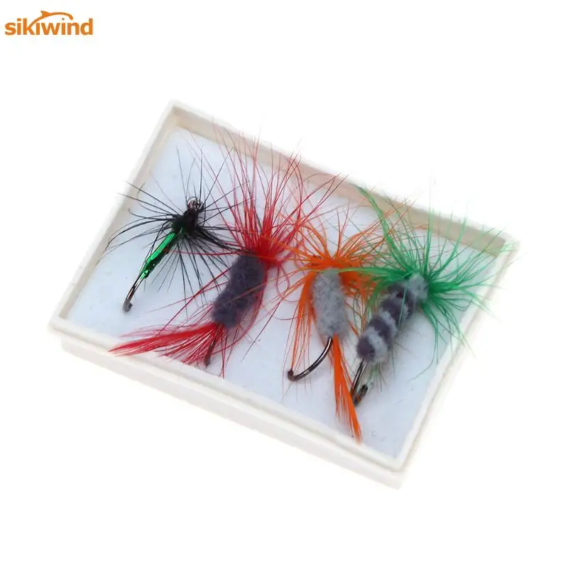 Sikiwind, 4 шт., искусственные приманки в стиле насекомых, перо, рыболовные приманки, блесна, приманка с одним крюком, приманка для рыбы с коробкой, Isca, для рыбалки Ac
