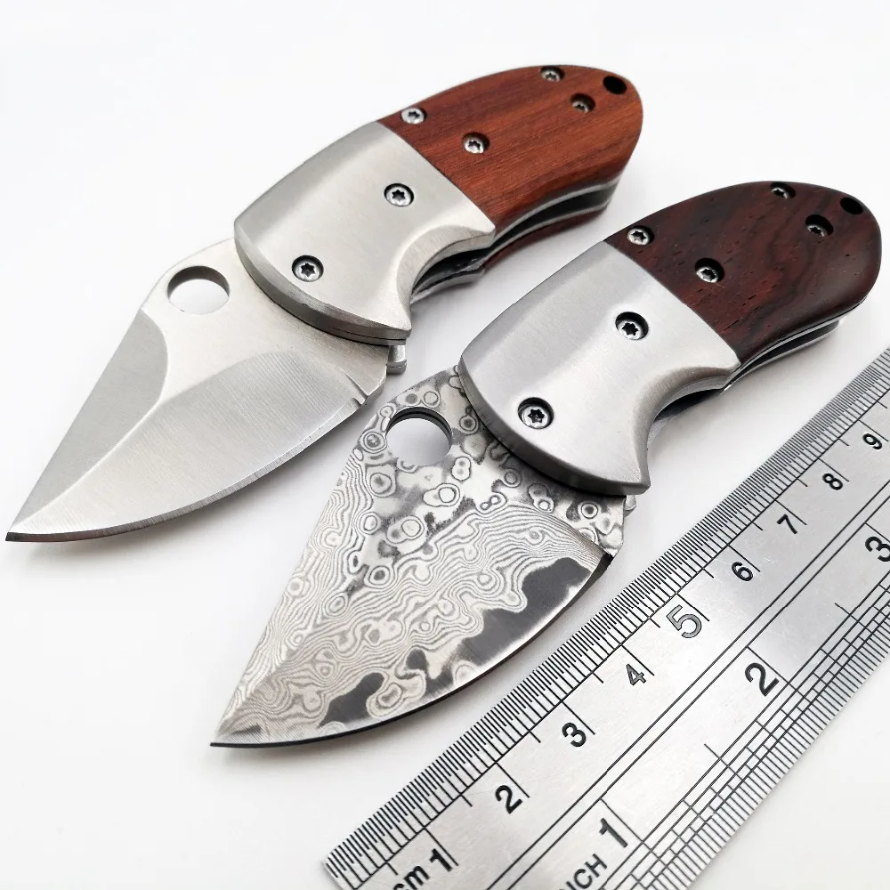 

Handmade Mini Folding Knife Damascus 440C Blade Wood Handle Hunting Tactical Pocket Knives Keychain Camping Survival EDC Tools