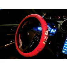 Cartoon Cute Steering Wheel Covers Mickey Mouse Printed Car-styling Wheel Cover Black Latex Car Interior Accessories For Girls donyummyjo creative cute cartoon car steering wheel cover winter plush back cat women girls wheel covers car styling decorations