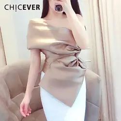 CHICEVER/Однотонная рубашка с открытыми плечами для женщин, без рукавов, асимметричная туника, блузка женская мода 2019, летняя Новинка