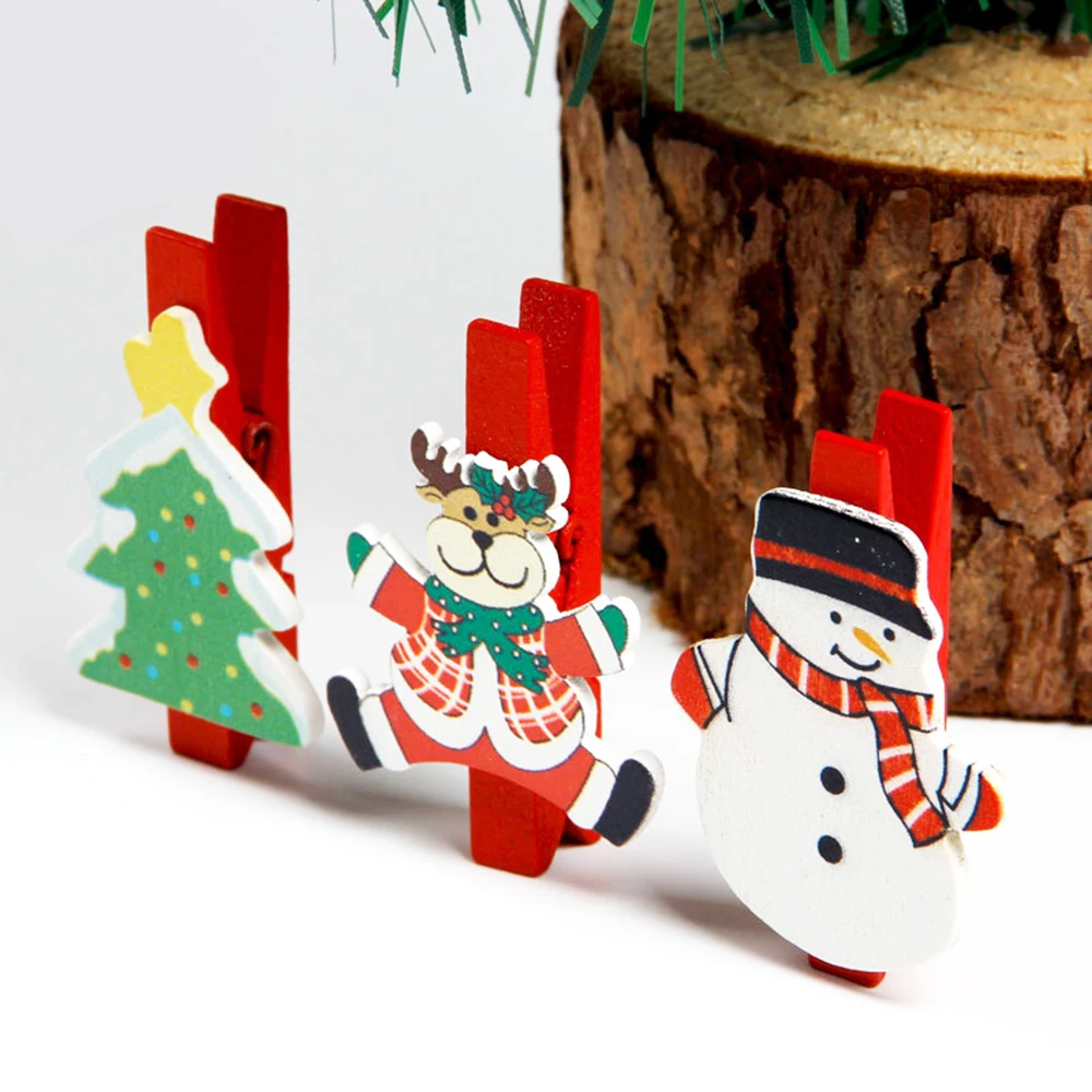 

6Pcs Mini Colored Spring Wooden Paper Clips Clothes Photo Paper Peg Pin Clothespin Craft Clips Christmas Office Party Decoration