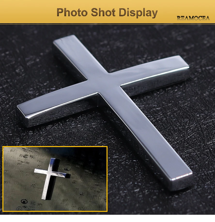 Reamocea Black Gold Car Accessories Emblem Motorcycle Badge Logo Jesus Christian Religious Decals Cross Chrome 3D Metal Sticker (8)