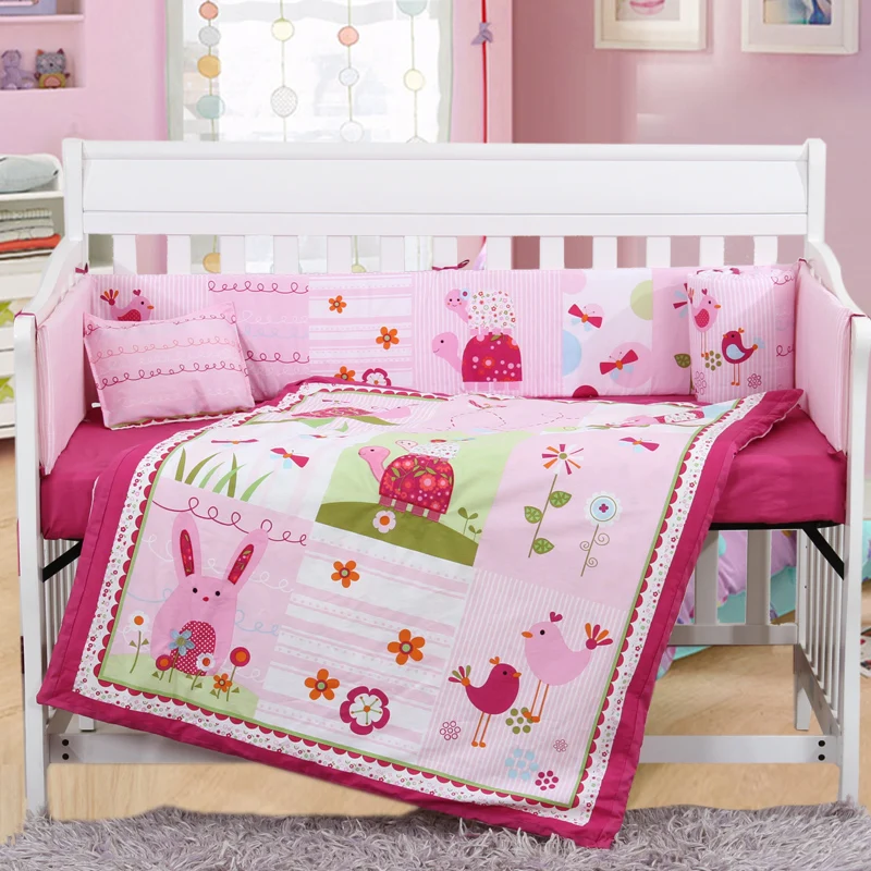 

7PCS embroidery Flower baby crib bumper sets cartoon baby's bedding ,includebumper+duvet+sheet+pillow)