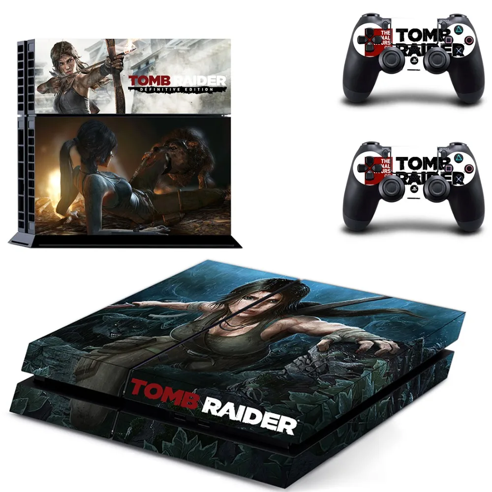 Наклейка Rise of Tomb Raider PS4 Виниловая наклейка для консоли Sony Playstation 4 и 2 контроллера