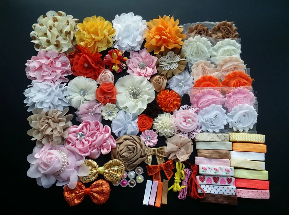 Deluxe DIY accessories kits set ,Shower Headband, shabby flowers hair bow Trim ,Birthday christmas gift L