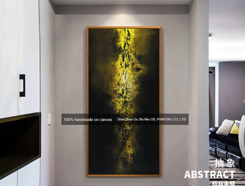

Hand Painted Modern Abstract Oil Painting On Canvas for Hotel Decoration Yello wand Black Landscape Painting Wall Picture Art