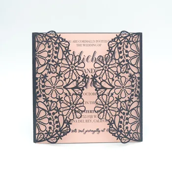 

Black pearl paper laser cut invitations card wedding f from China