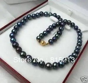 

ddh0023 Genuine Cultured Freshwater 7-8mm black Pearl Necklace 17.5