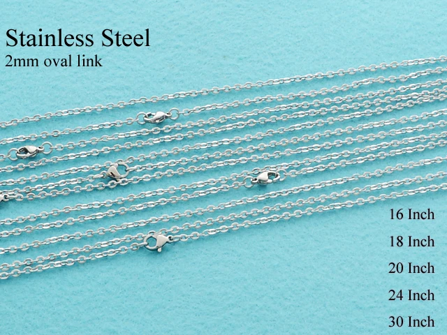 

20 pcs - Stainless Steel Cable Chain Necklace, 2mm Flat Oval Link Rolo Chain, Stainless Steel Chain - 16/18/20/24/30 Inches