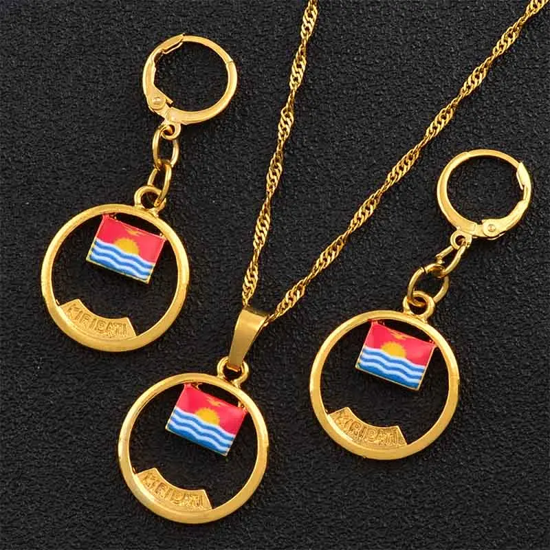 

Kiribati and Boboto Flag Gold Color Pendant Necklace Earrings for Women Girl Kids Ethnic Patriotic Jewelry set Gifts #J0352