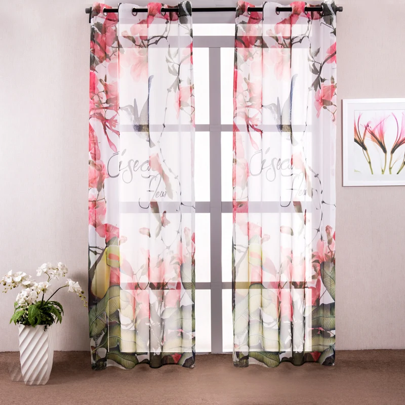 Cortina cortina painel de tule Floral colorido cortina sala de estar