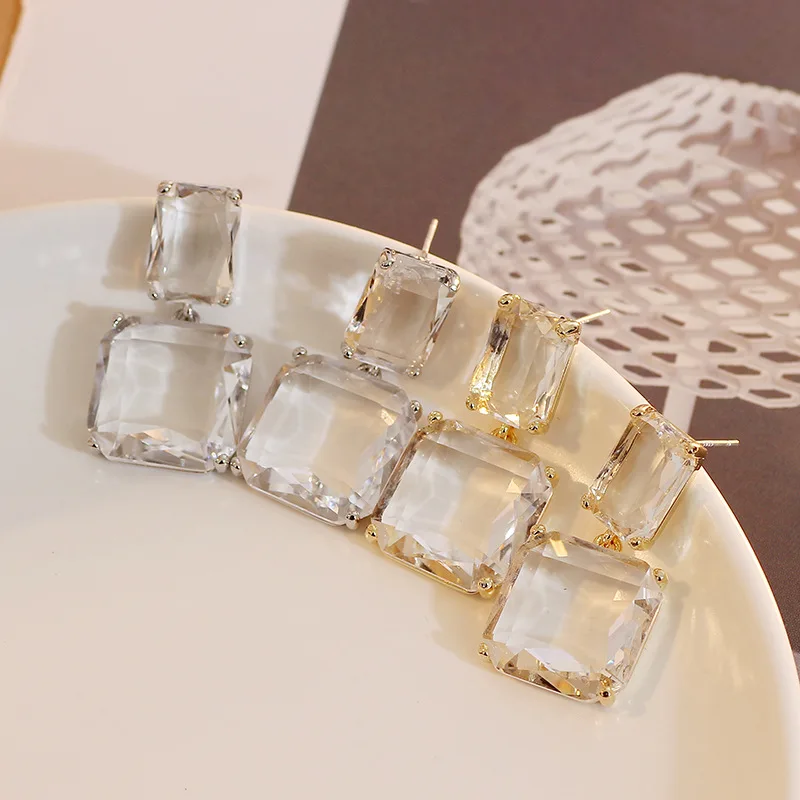 Wing yuk tak простые квадратные корейские серьги с кристаллами для женщин, высококачественные вечерние серьги-капли на свадьбу