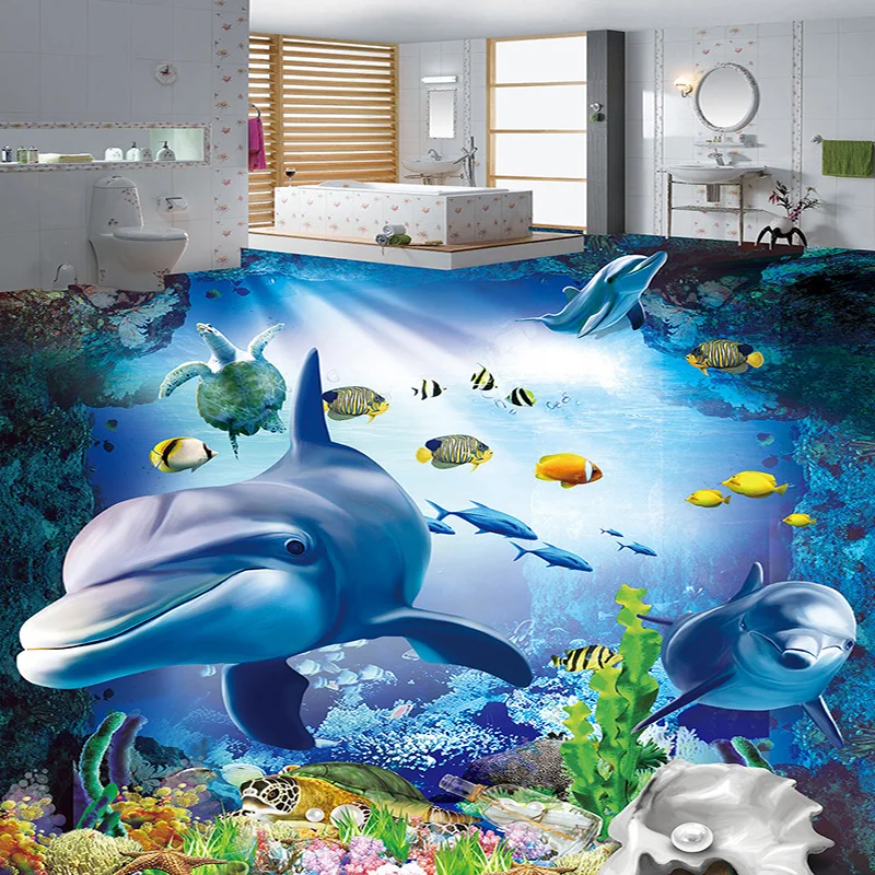 Custom Any Size Mural Wallpaper 3D Underwater World Dolphin Photo Wall Paper Self-Adhesive Waterproof Floor Tiles Wall Sticker