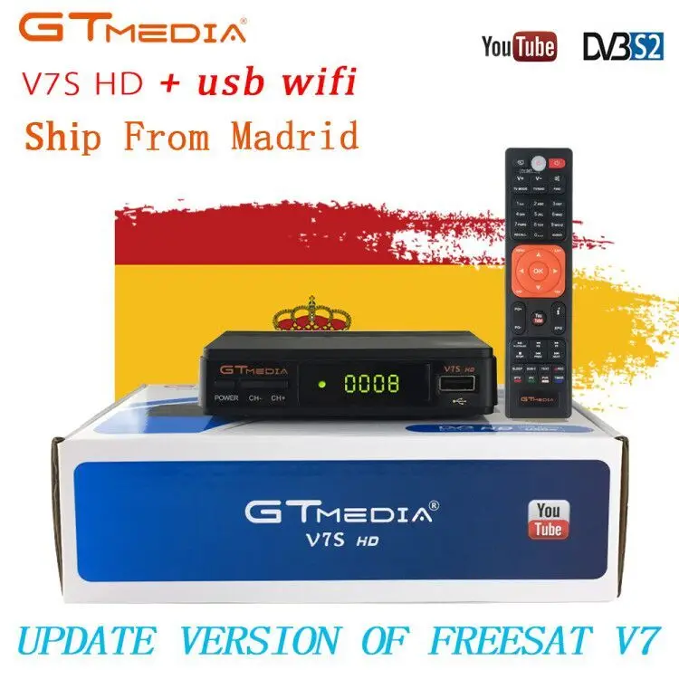 

GTMEDIA V7S Freesat V7s 10pcs WIFI av cable DVB-S2 HD Youtube PowerVU CCaam Newcamd GTMEDIA V7S freesat v7s satellite receiver