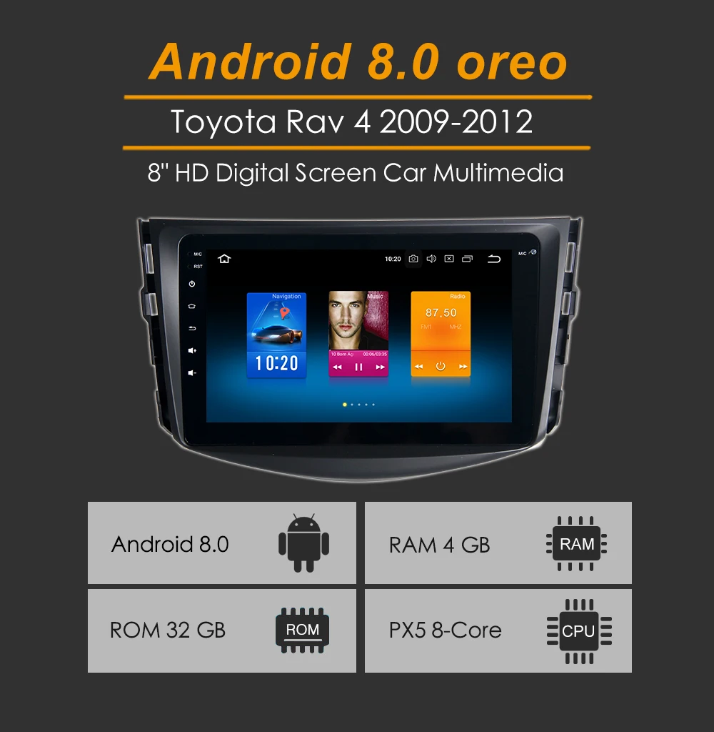 " HD цифровой сенсорный экран Bluetooth gps навигатор 1 Din автомобильный Радио плеер для Toyota RAV4 2009 2010 2011 2012 с Android 9,0