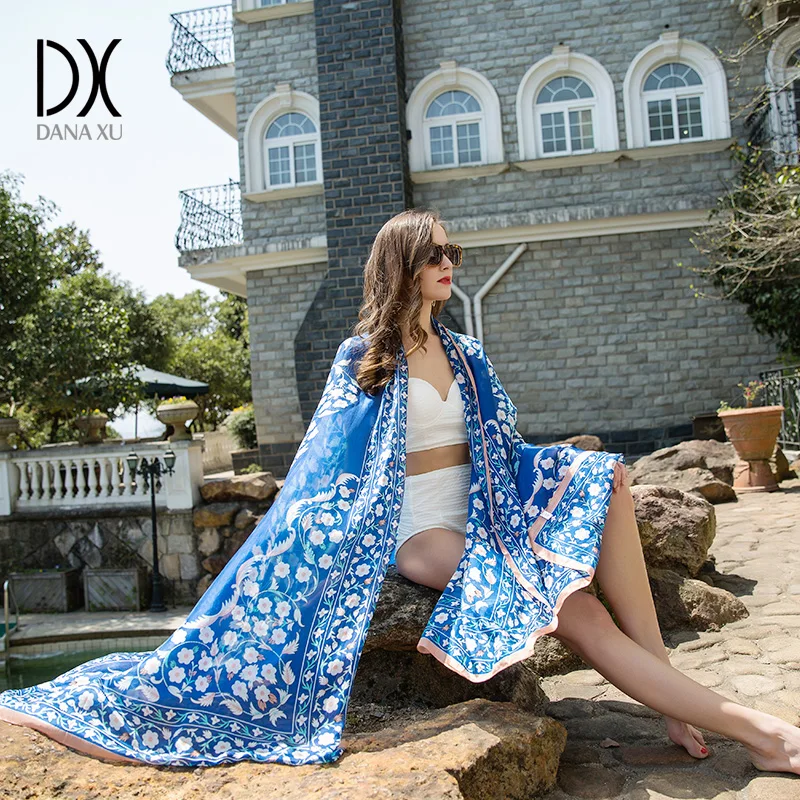 Günstige 2020 Neue Foulard Femme Seide Schal Frauen Luxus Marke Blume Schals Sommer Strand Decke Bandana Moslemischen Hijab Foulard Pashmina