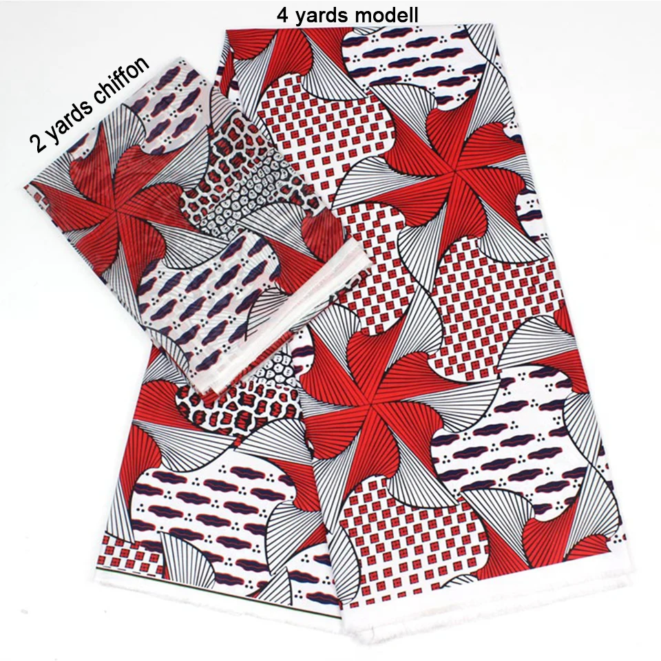 

2 Pcs Set 4 Yards African Ankara Prints Modell Material & 2 Yards Chiffon Ankara Chiffon Fabric YBXM-29