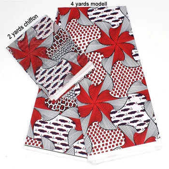 

2 Pcs Set 4 Yards African Ankara Prints Modell Material & 2 Yards Chiffon Ankara Chiffon Fabric YBXM-29