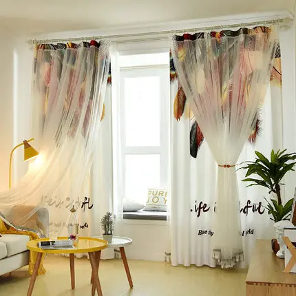 Personality Printing Feather Children S Room Curtain Boy Bedroom