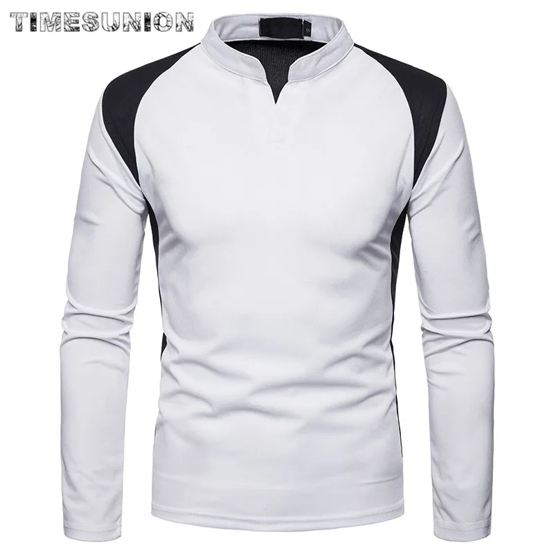 

men clothes 2019 Henry collar t shirt men Splicing long sleeves cotton t shirt
