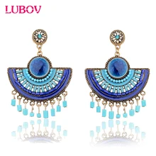 Semicircular Bohemian Tassel Pendant Drop Earrings Big Bead Exaggeration Vintage Women Dangle Earrings Trendy Jewelry 2018 New