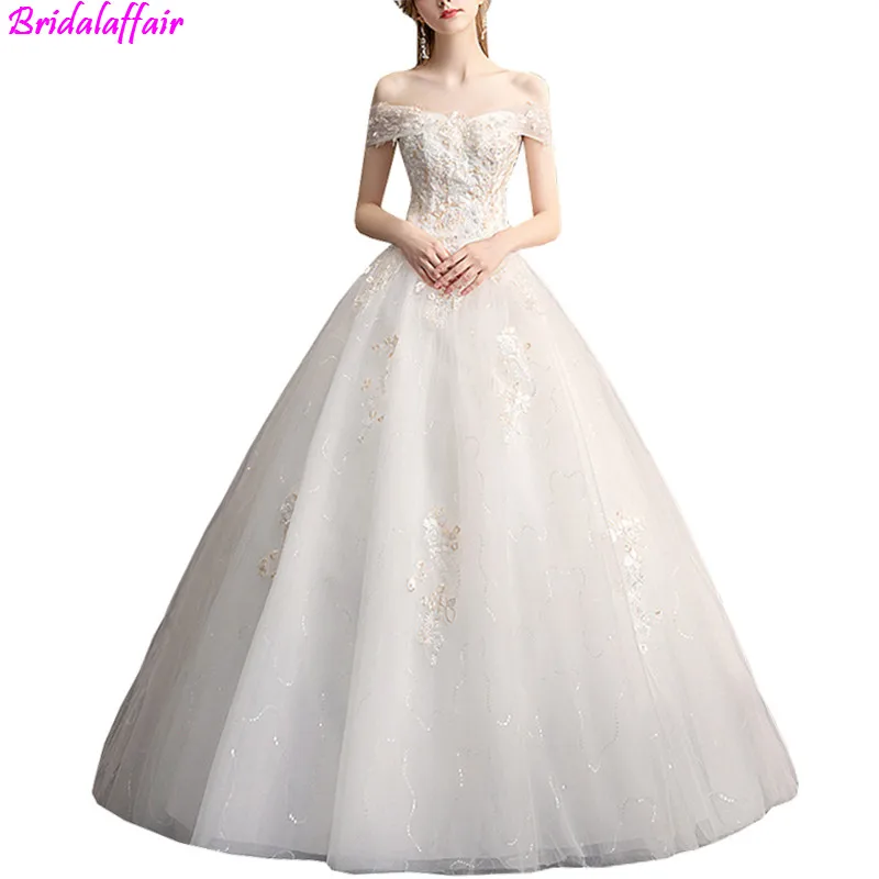 

Luxury off the Shoulder Lace-up Back Bride Married Wedding Dress 2019 New Style Plus Size Bride Gown Vestido De Noiva