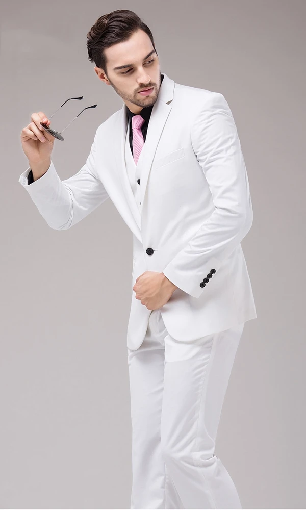 

2018 (Jacket+Pants+Vest) New Fashion Men Suit Spring Autumn White Suits Casual Slim Fit Prom Groom Party Man Wedding Suit