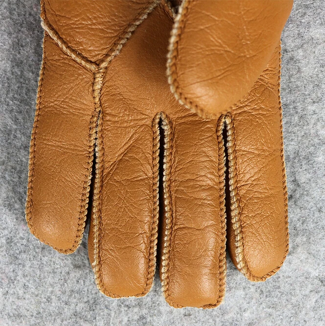 Men's genuine leather gloves winter warm Austrialia sheep fur gloves waterproof men cycling driving motorcycle glove ski mittens