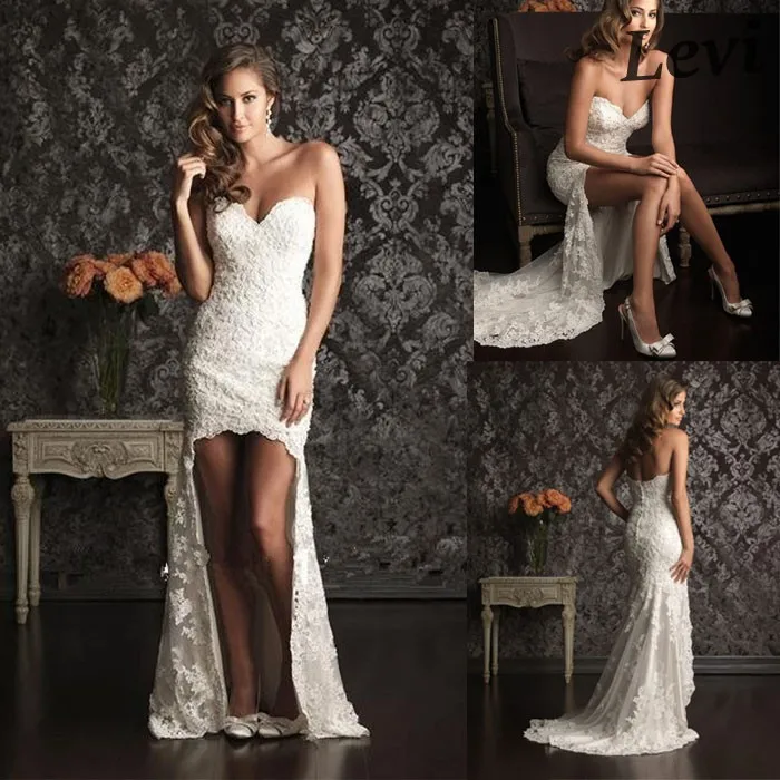 Casamento Wedding Gown Vintage Lace High Low Wedding Dresses Short