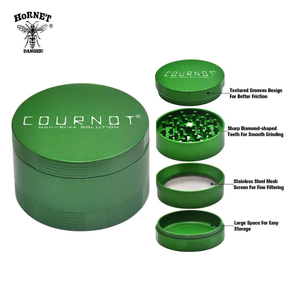 

COURNOT Aluminum Alloy Smoking Non-Stick Grinder 63MM 4Layers Sharp Diamond Metal Teeth Tobacco Grinder Handle Herb Miller