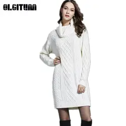 Для женщин вязаный свитер большой Размеры платье свитер для Женский сплошной Цвет водолазка Новый Для женщин свитер SW882