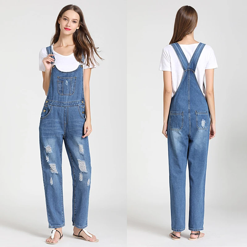 

Denim Jumpsuits for Women 2018 Fall Fashion Ripped Rompers Women Overalls Casual Mono Mujer Blue Jeans Jumpsuit Macacao Feminino