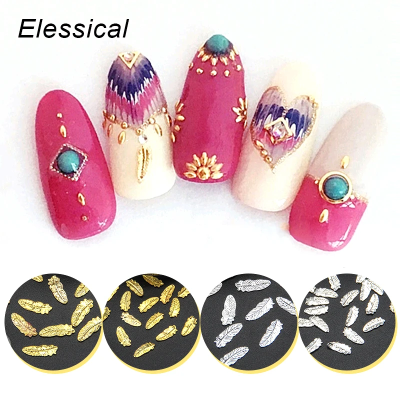 ELESSICAL 100pcs Gold Silver Bohemia Style Nail Rivets Copper Feather
