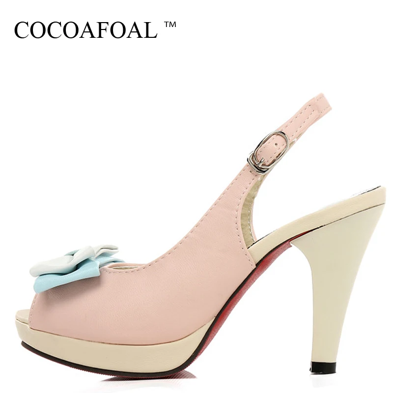 

COCOAFOAL Women White Wedges Sandals Plus Size 31 - 45 Casual High Heels Sandals Sexy Peep Toe Summer Beige Pink Blue Pumps 2018