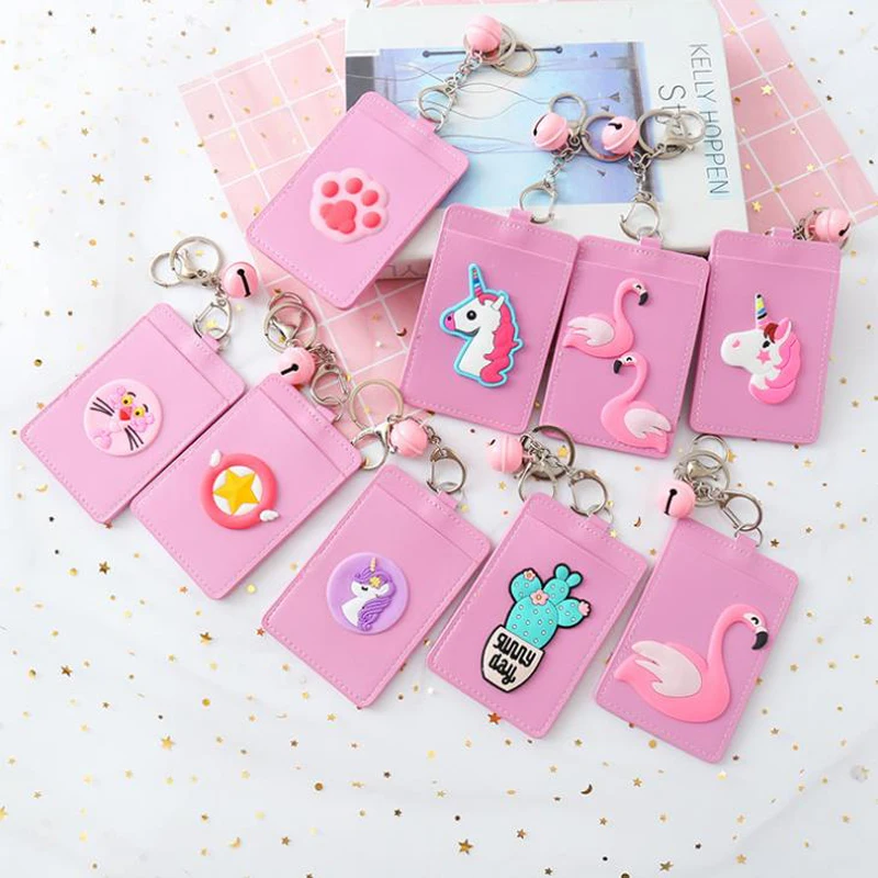 

1 Pcs Cute Pink Panther Unicorn Flamingo Cactus Paw Bell Credit Card Business Passport ID Card Case Stationery Card Holders