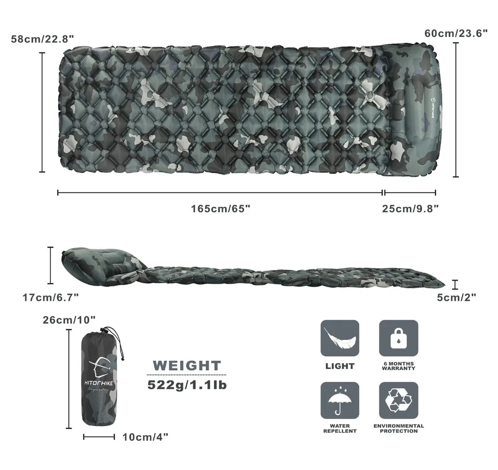 Hitorhike коврик для сна Надувной Матрас Подушка спальный мешок коврик быстрое наполнение воздуха влагостойкий Кемпинг Пляжный коврик с подушкой