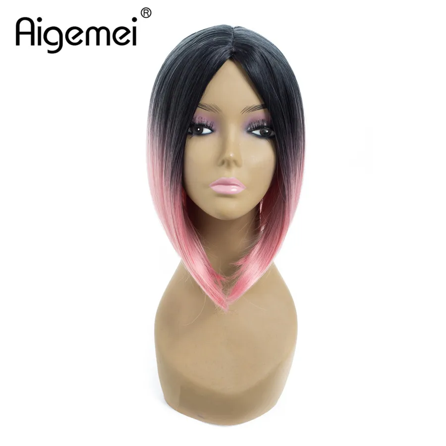 

Aigemei Product Short Ombre Wigs For Women 12 Inch Straight Heat Resistant Synthetic Bob Wig