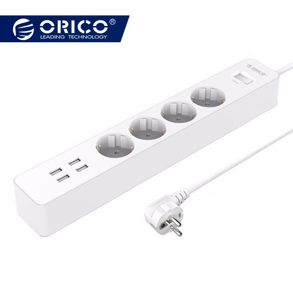 Цена ORICO Белый USB мощность полосы офис ЕС стабилизатор напряжения с 4 AC 4 USB порты и разъёмы 20 Вт зарядные устройства ЕС Plug 2500 Вт Мощность Розетки