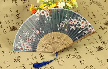 

Chinese Japanese Folding Fan landscape Flowers Vintage Fancy Folding Fan Hand Plastic Lace Silk Flower Dance Fans Party Supplies
