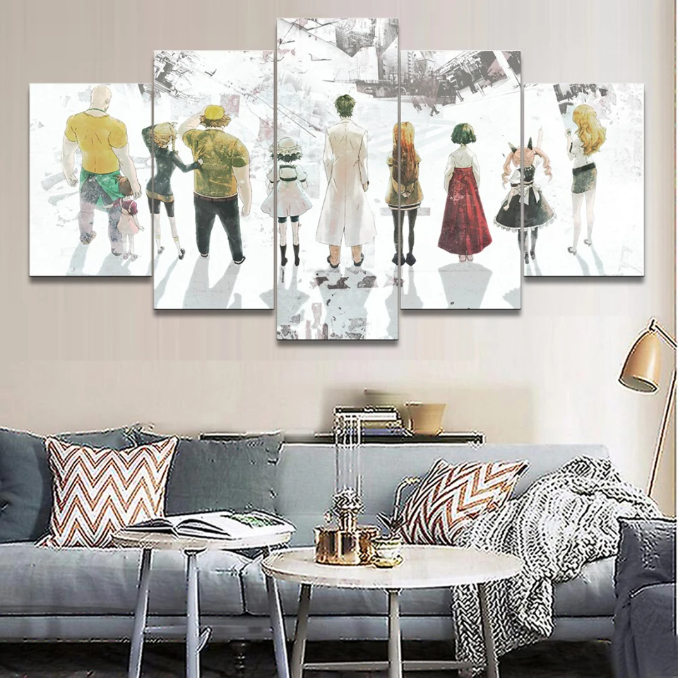 

Painting Hd Print 5 Pieces/Pcs Anime Steins Gate Character Canvas Stick On The Wall For Living Room Home Decor Modular Picture