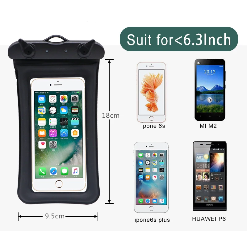Универсальный 6,3 дюймов подушка безопасности плавающие сумки для плавания водонепроницаемый Сенсорный экран сумка для телефона подводный чехол для телефона iphone 8 8s