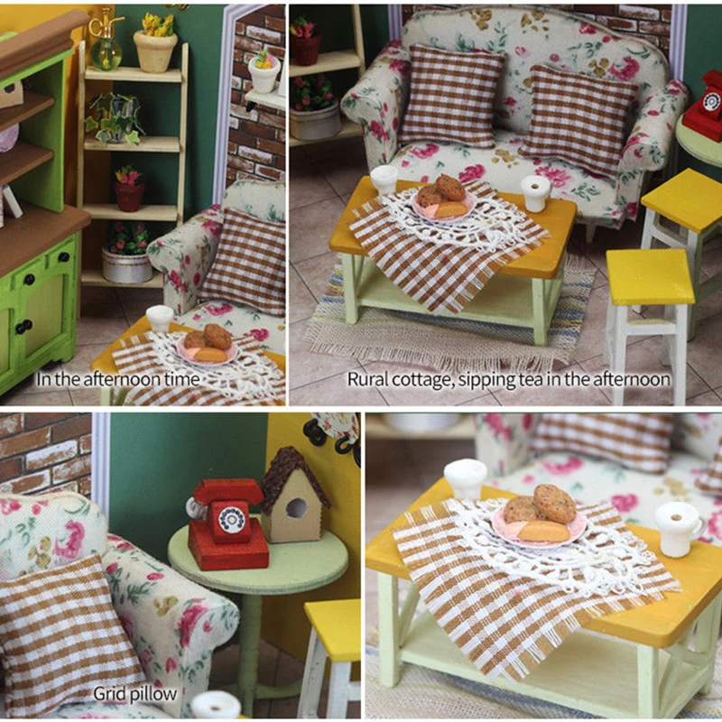 Для домашнего миниатюрного DIY кукла зеленый тройник дом W/светильник чехол украшение
