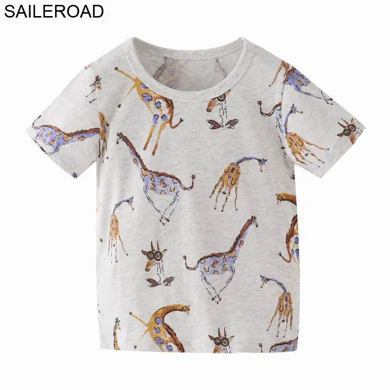 

SAILEROAD Giraffe Cartoon T-shirt with Sleeves Kids Tops Tees Shirts Summer New Clothes for Girls 6 Years Cotton Boys Clothing