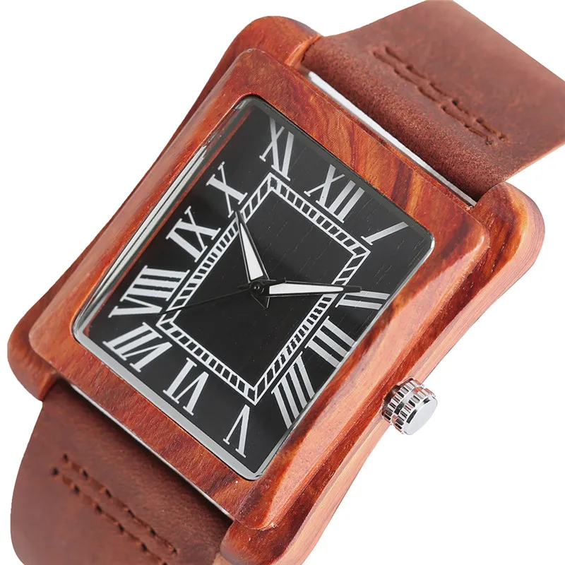 Acheter Élégant En Bois Montres pour Hommes et Femmes Couple amant Cadeau Montre À Quartz Mode Nature Bois Bambou Vrai Cuir Bande relogio