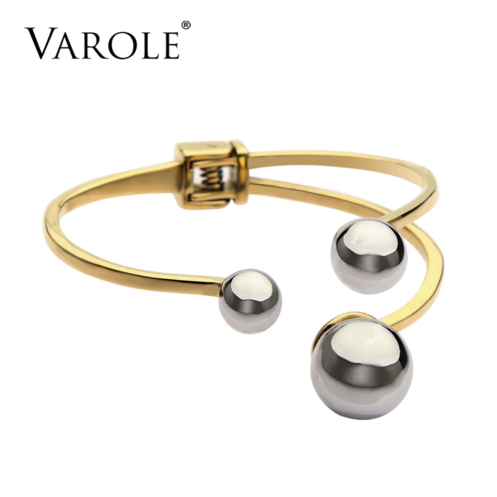 VAROLE Stainless Steel Beads Cuff Bracelet For Women Noeud Armband Gold Color Bangles & Bracelets Manchette Bangle Pulseiras VAROLE Stainless Steel Beads Cuff Bracelet For Women Noeud Armband Gold Color Bangles & Bracelets Manchette Bangle Pulseiras