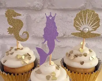 

glitter under the sea Ariel cupcake toppers sea animal Birthday wedding bridal shower baby shower party foodtoothpicks