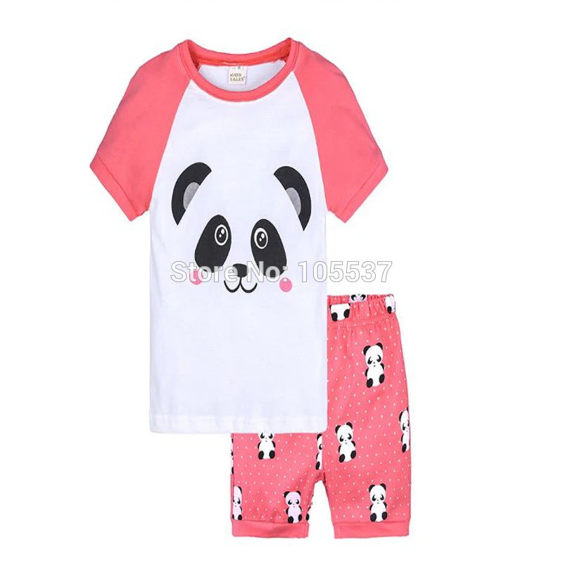 kids clothes cute panda print T-shirt tops tee+shorts two piece clothing set casual children clothing 2018 back to school outfit
