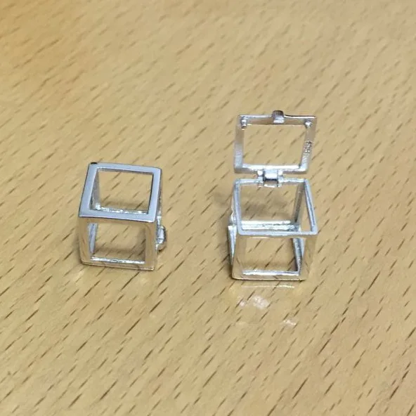 925 Sterling Silver Cute Hollow-out Cube shape Cage Pendant, Hollow Square Box style Can Hold Pearl Gem Locket Pendant Mounting 4
