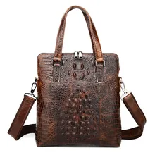 Коричневый винтажный узор аллигатора из натуральной кожи мужские сумки-мессенджеры из воловьей кожи мужской портфель# M1231